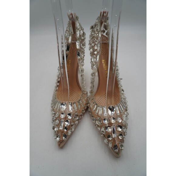 Azalea Wang Bonnie Women's Sz 10 Clear Rhinestone Encrusted Pumps Stiletto Heels - Picture 5 of 14